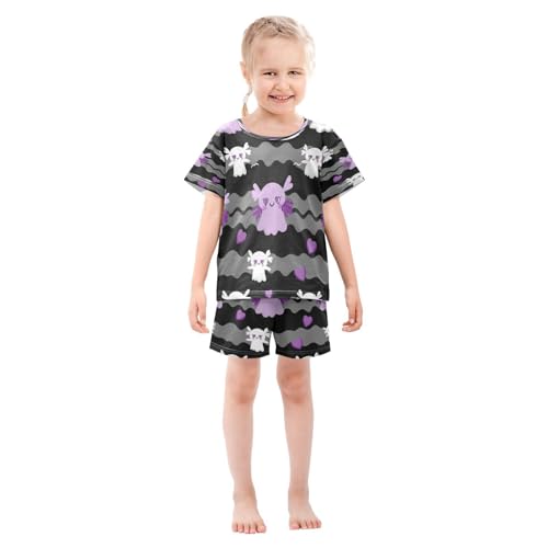 Pajama Sets Short Sleeve Cute Ghosts with Hearts Soft Cotton Summer Sleepwear 2 Piece PJS Size 5-14T4