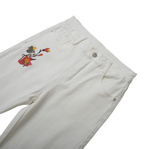 Women's Embroidered Floral Jeans with High Waist and Slim Fit Pocket White Denim Pants3