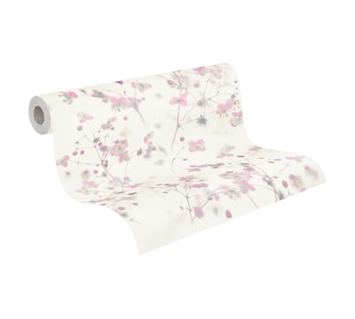 A.S. Création PintWalls 387264 - Papel pintado fieltro - 10,05m x 0,53m - diseño de flores color rosa y blanco