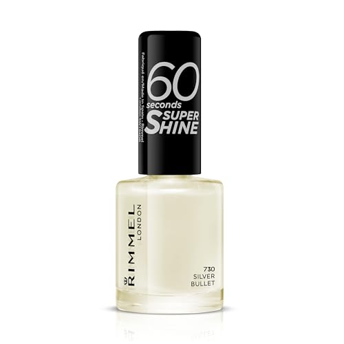 Rimmel London Smalto Unghie 60 Seconds Super Shine - Asciugatura Rapida e Lunga Durata - 730 Silver Bullet (Bianco Perlato) - 8 ml