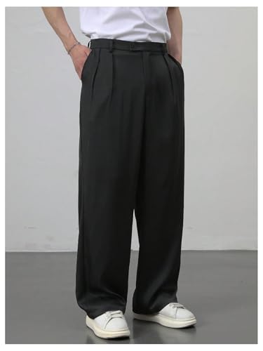 GORGLITTER Men's Baggy Wide Leg Dress Pant Straight Leg Suit Pant Lightweight Modern Fit Business Trousers Black Medium3