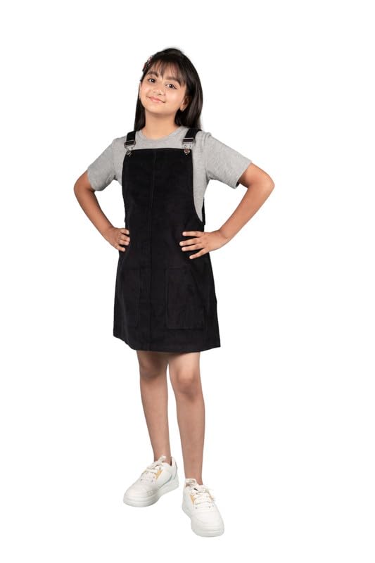 Image of Tweeny Mini Girls Kids Pure Cotton Pinafore Dress Winter Summer Premium Dungaree Dresses with Pockets (Without T-Shirt)
