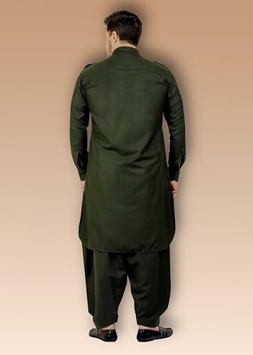 K-ROYALS Men's Cotton Blend Pathani Kurta Pyjama Suit