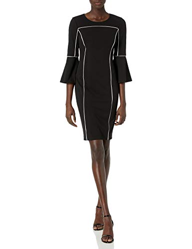 Calvin Klein Women's Bell Sleeve Dress with Piping, Black, 6