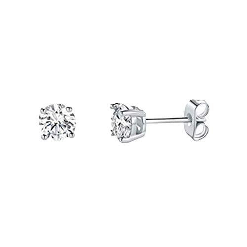 BEUU Sterling Silver Genuine or Created Round Cut Birthstone Stud Earrings
