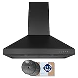 Hauslane Wall Mount Range Hood 30 Inch | Matte Black Wall Chimney | 6” Duct/Ductless Convertible, Strong Suction, Six-layer Aluminum Filters, Changeable LED Lamps, Stove Kitchen Vent Hood