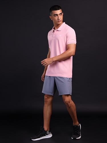 Image of TECHNOSPORT Men's Solid Slim Fit Polo Collar T-Shirt MATPIQ Half Sleeve Button Polyester for Gym Running Workout UPF50+ Anti Odour