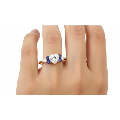 Image of Choose Your Color Heart Shape Accented 14k Yellow Gold Plated Engagement Ring Side Stone Daily Wear Chakra Healing Party Wear Birthstone Engagement Rings : US Size 4 to 12