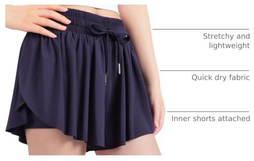 Image of KEREDA Girls Flowy Butterfly Shorts 2-in-1 Kids Preppy Athletic Clothes | with Spandex Liner for Teen Girls