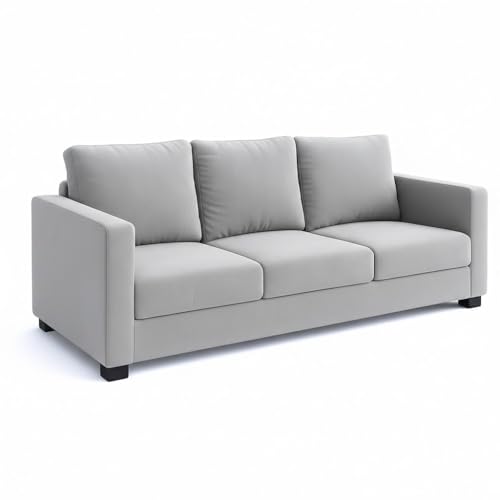 Image of FURNY Haster 5 Seater Fabric 3+2 Sofa Set (Light Grey) Premium Velvet Finish | Ideal for Living Room