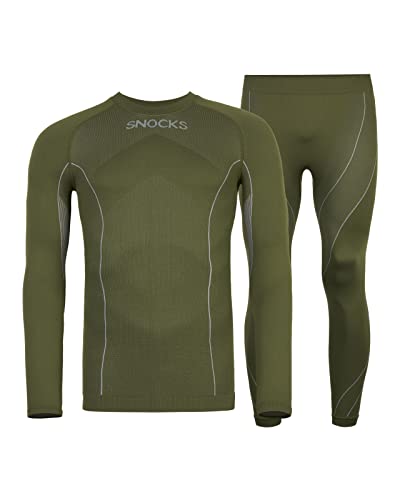 Snocks Thermounterwäsche Herren - Atmungsaktives und warmes Material, Perfekte Passform, Ideal für Verschiedene Sportarten - Skiunterwäsche, Funktionsunterwäsche - Gr. L - Farbe Olivine 1