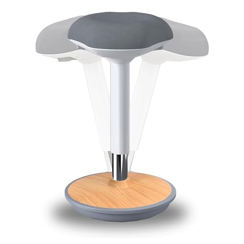 Image of Adult Wobble Stool - Anti-Fatigue Standing Desk Stool with 360 Rocking Non-Slip Curved Base, Height Adjustable 22-32 Inch Standing Chair for Home & Office,Light Wood