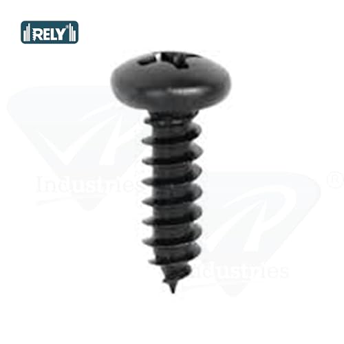 Image of Rely⇒VP INDUSTRIES (Pcs-50) No.8x38 mm Pan Phillips Head Self-Tapping Screws - Black Zinc Coated Mild Steel, High-Tensile for Wood, Plywood, Plasterboards, Cabinets & DIY Use