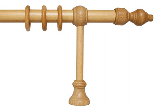 iso-design Holz Vorhangstange Filigrano mit 28 mm Durchmesser in Eiche hell, viele Größen, 320 cm mittig geteilt