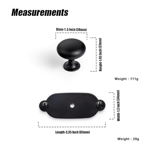 Image of Goo-Ki Black Zinc Alloy Cabinet Large Knob with Backplate - Single Hole Center Cabinet Pull Hardware for Bedroom, Kitchen, 6 Pack(8611-G013)