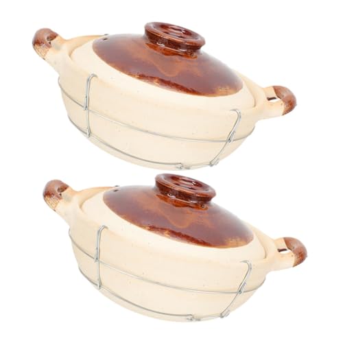 VANZACK 2 piezas Cazuela de Barro Resistente al Calor con Tapa Olla de Cocina Versátil con Mango para Guisos y Arroz para Uso Doméstico y Horno