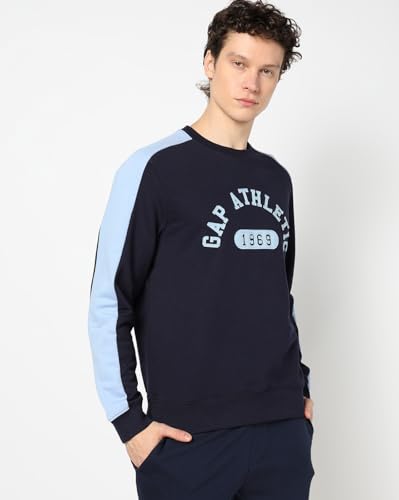 Image of Gap Men Stylised Full Sleeves Crew Neck Cotton Blend Sweatshirt