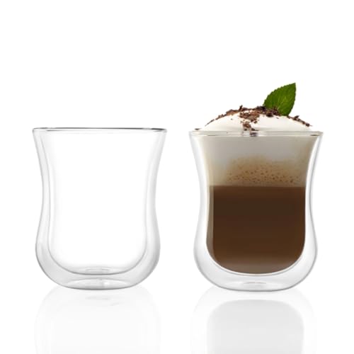 Stölzle Lausitz Set of 2 Coffee 'N More Espresso Cups (Medium / 6 Fl oz). Coffee Cups Glass, Double Walled Glass Coffee Mugs for Hot or Cold Drinks - Genuine Stölzle Insulated Glass Coffee Mugs