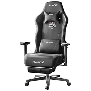 AutoFull C3 Gaming Chair, Ergonomic Wingless Cushion Computer Chair,PU Leather Racing Style Office Chair with Lumbar Support Pillow and Footrest,Dark