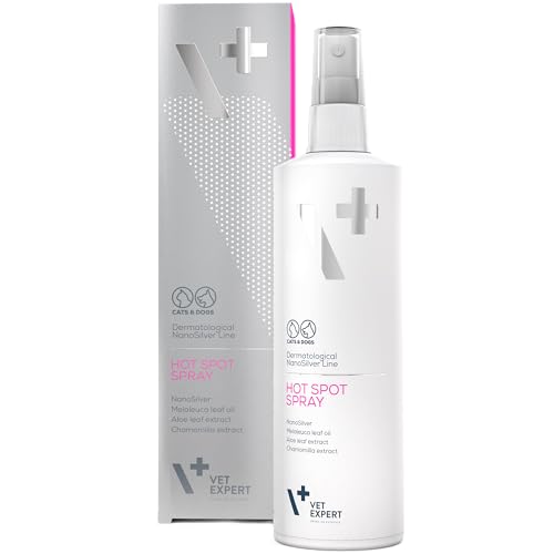 Vet Expert Hot Spot Spray für Hunde und Katzen – unterstützt die Therapie von Hot-Spot-Läsionen mit Nanosilber, Panthenol, Kamillenextrakt, Teebaumöl und Aloe Vera Öl – 100 ml