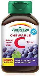 Vitamina C Chew 500mg Bono de uva-100+20 pestañas Marca: Jamieson Laboratories