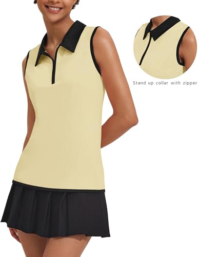 Image of COOrun Women's Golf Polo T Shirts Lightweight Moisture Wicking Sleeveless Shirt Quick Dry Zipper Tank Top