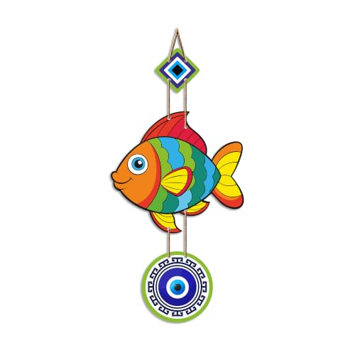Image of Artvibes Lucky Fish Evil Eye Wall Hanging for Home Entrance | Nazar Suraksha MDF Wall Art | Positive Energy Decor for Main Door | Living Room | Office & Balcony (WH 8531N)