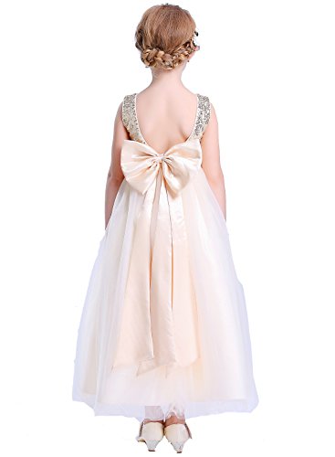 Bow Dream Flower Girl's Dress Sequins Gold 5