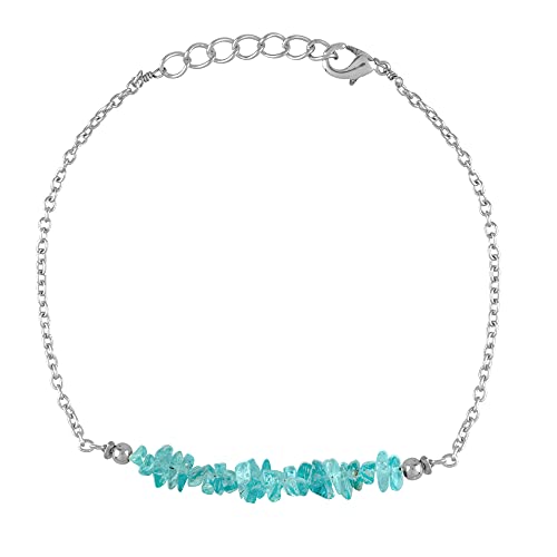 Gempires Handmade Natural Blue Apatite Chips Bracelet, Energy Healing Crystals, Birthday, Gift for Her, Gemstone Jewelry 8 inch AAA+ Quality