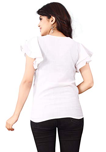 Image of DHRUVI TRENDZ Women's Plain Regular fit Top (DT-D-W1213-L Off-White Large
