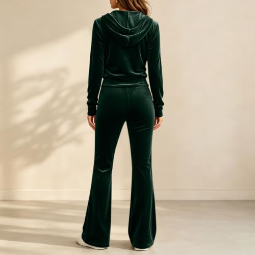 Velour Tracksuit Womens Zip Up Hoodies Flare Leg Pants Y2K Velour Sets - image 5