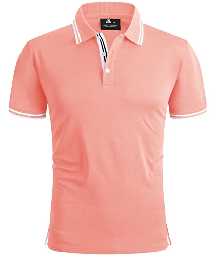 zity Herren Poloshirt Kurzarm Tennis Golf Atmungsaktiv Tops Sommer Freizeit Baumwolle Knopfleiste Polohemd Rosa