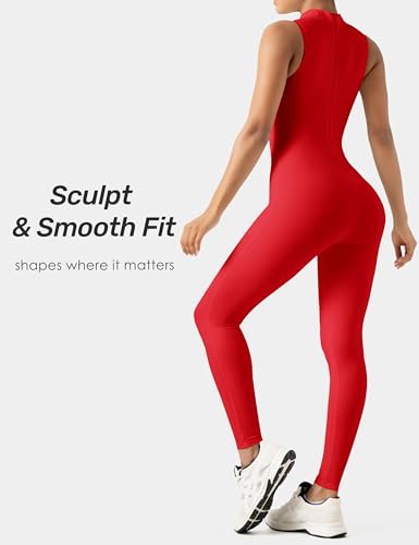 Image of speerise Women Sleeveless Turtleneck One Piece Romper for Yoga Workout Jumpsuit with Tummy Control Bodysuit