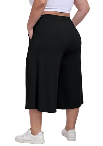 Women's Plus Size Wide Leg Capris Summer Palazzo Lounge Cropped Pants Casual Flowy Capri Pants with Pockets3