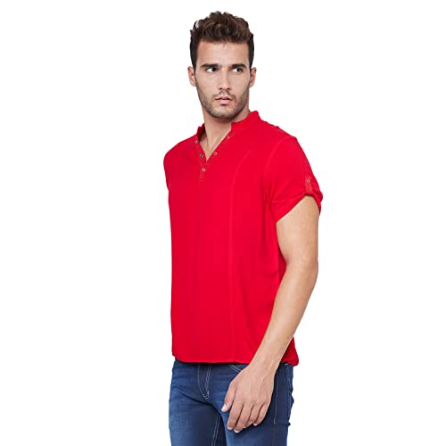 Image of Identiti Solid Half Placket Slim Fit 100% Viscose Casual Shirt /Kurta for Men Red