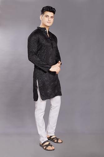 Image of DIVISIVE Men's Jequard Embroidered Art Silk Slim Fit Only Kurta