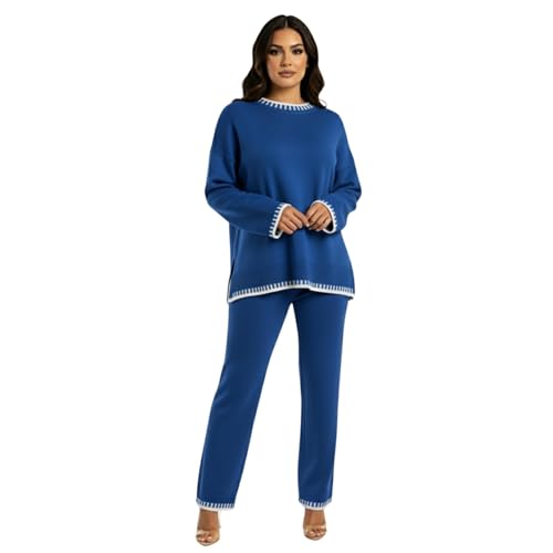 Ensemble 2 pièces pour femmes en tricot premium avec finitions à ourlet cousu contrasté