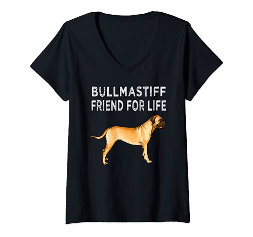 Womens Bullmastiff Friend For Life Dog Friendship V-Neck T-Shirt, Black