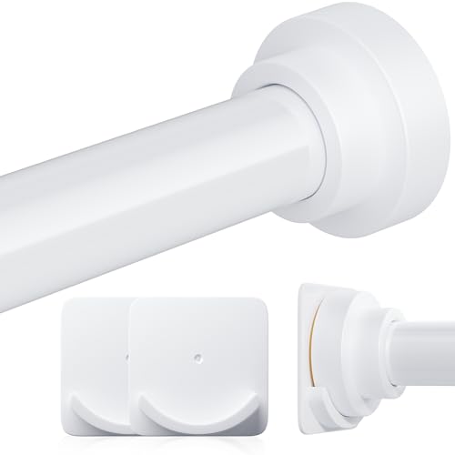 Image of STARLATTA Long Tension Shower Curtain Rod 31-120 Inch (10ft): 1.1 inch Dia Rustproof Stainless Steel, No Drilling Heavy Duty, Adjustable Room Divider for Bathroom Window, Matte White