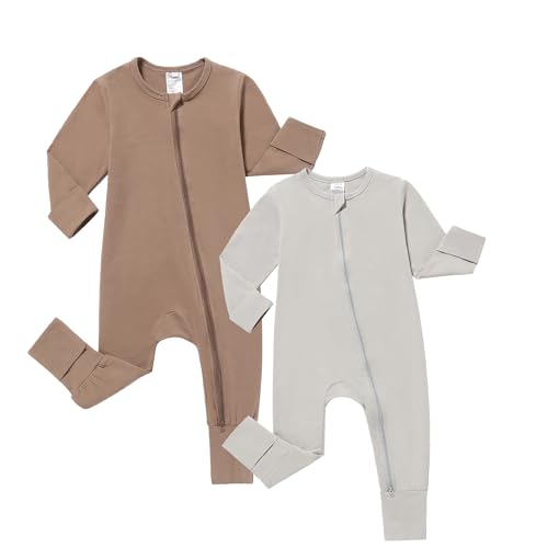 Image of JunNeng 2 Pack Footless Long/Short Sleeve Baby Romper with Zipper Cotton Infant Sleepwear