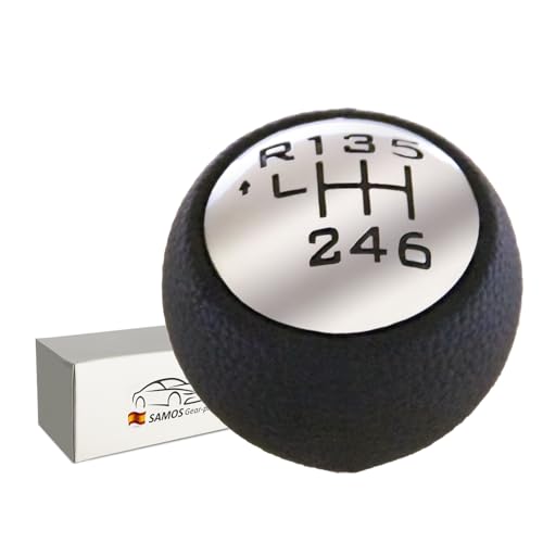 Samos® Pomo Palanca de Cambios 6 Velocidades compatible con Peugeot 207 208 307 308 407 807 2008 3008 5008 Expert y Citroën DS C3 C4 Picasso C5 C8 Jumpy [Algunos modelos girar la chapita(VIDEO)]