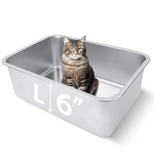 Stainless Steel Cat Litter Box for Adult Cats or Kitty/Kitten 18"x14"x6" Rust-Proof, High Side, Non Stick, No Smell, Easy to Clean Metal Cat Litter Box - image 8