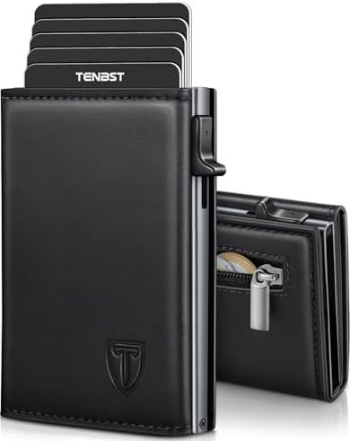 TENBST Geldbörse Herren mit Münzfach & RFID Schutz, Slim Wallet Premium Portmonee, 10 Kartenfächer + Geldtasche, Kartenetui Herren，Geschenke zum Vatertag - Grau-Schwarz
