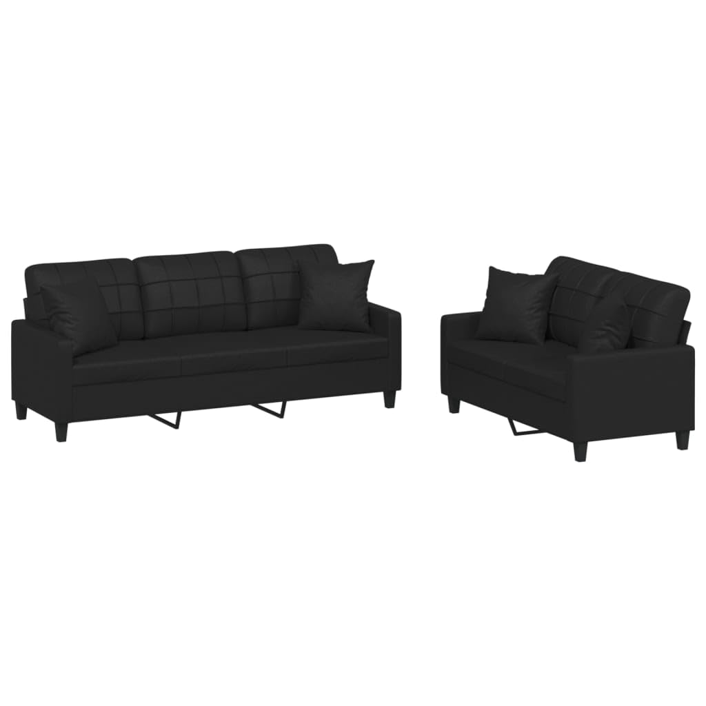 2-TLG. Sofagarnitur mit Kissen Schwarz Kunstleder, Sofa Mit Relaxfunktion, Couchgarnitur, Wohnzimmer Sofa, Couch, Sofa Set 3201388