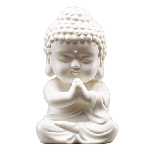 Buddha statyer 4"Mini Buddha staty, dekorativa Buddha statyer i orörda vita finish i meditation pose, liten tathagata serene buddha dekor Gynnsam (Color : A)