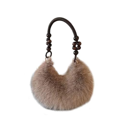 Sac à main en peluche moelleux et fausse fourrure avec perles en bois