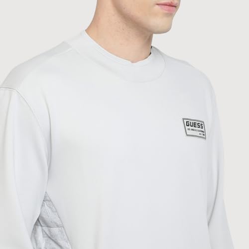 Image of GUESS Men Grey Solid Round Neck Full Sleeves Pullover Style Sweatshirt