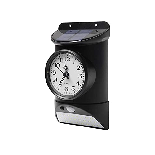 Clock Solar Sensor Wall Light, Garage Courtyard Wall Mounted Solar Outdoor Clock with LED Light Porch Park Home