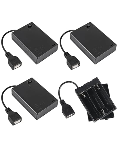 DAFNE 4 Piezas 3 AA Soporte de batería con Cable USB,Soporte batería Ranuras con Enchufe USB Hembra, 1.5V AA Soporte Caja batería con Interruptor Encendido/Apagado para Coches RC luz led(A)