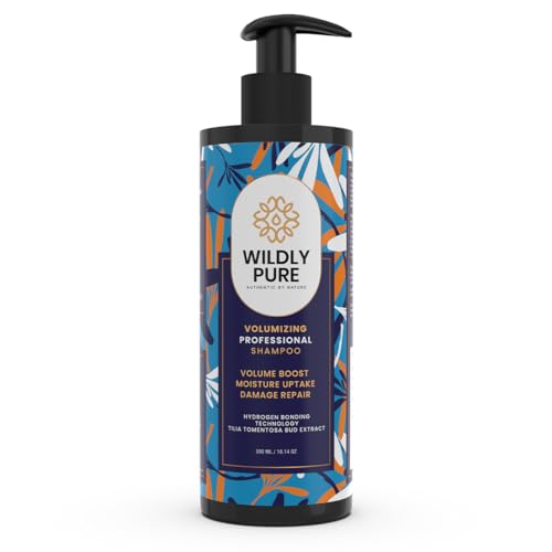 Wildly Pure Professional Volumizing Keratin Shampoo for Thin, Dry, Wavy & Damaged | Smoothening & Hydrating shampoo for daily use| Hydrogen Bonding & Ionic Interactions for 30% increase in overall Thickness | Natural & Organic| Sulphate & Paraben Free | 300mL